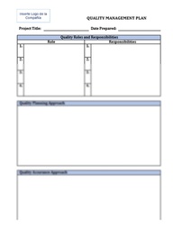 PLANNING FORMS: QUALITY MANAGEMENT PLAN (QMP)